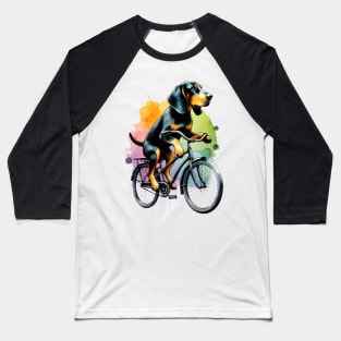 Watercolor Black And Tan Coonhound Biking Baseball T-Shirt